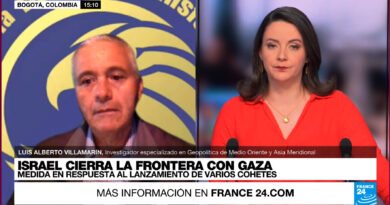 María Clara Calle de France 24 entrevistra al coronel Luis Alberto Villamarín para analizar situación de violencia en Gaza