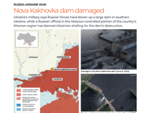 Represa de kakhovka en Uxcrania destruida por orden de Putin